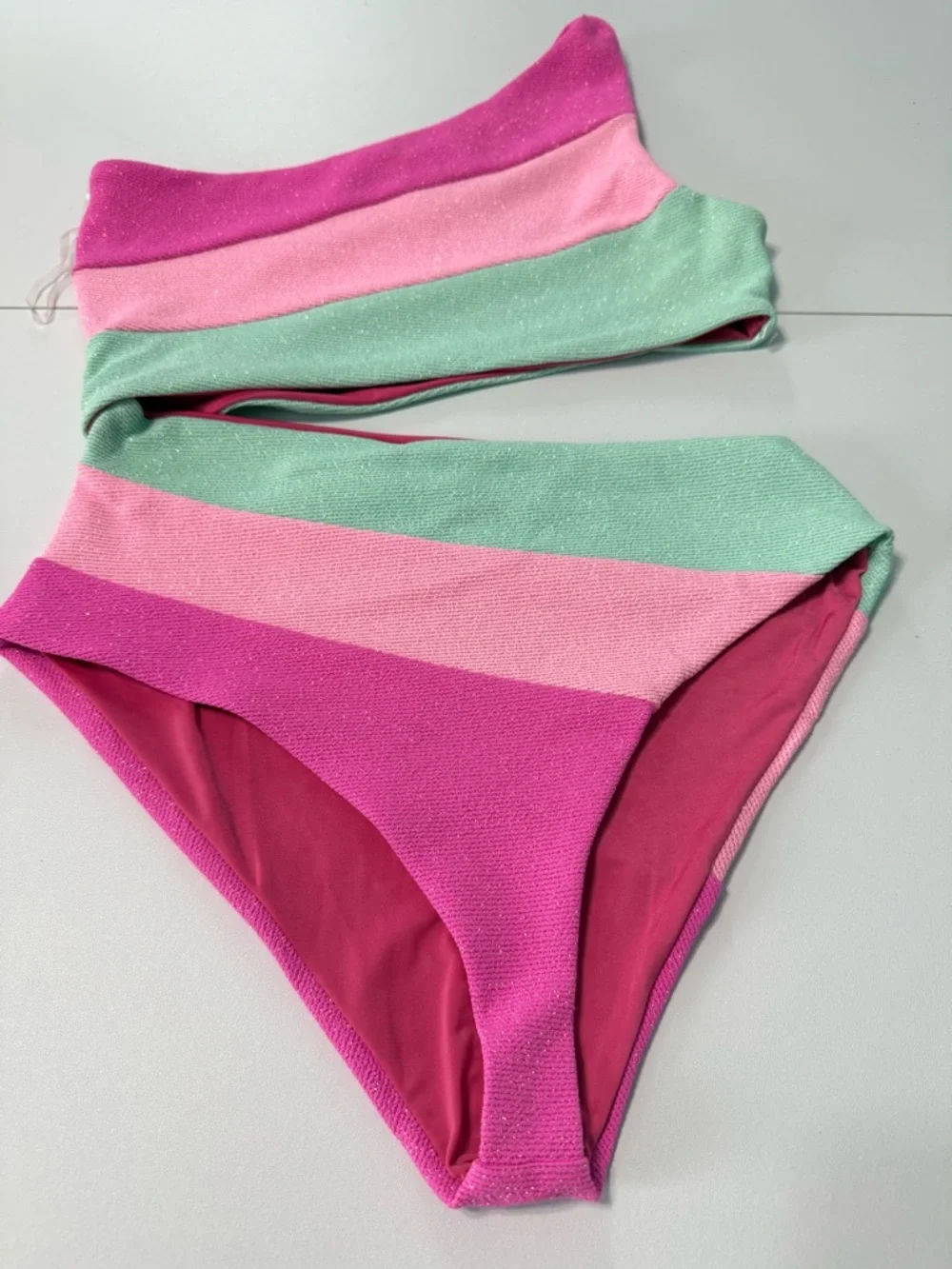 Beach Riot Joyce One Piece Crush Colorblock Glitter Cutout Swimsuit Blossom Sz M - Picture 2 of 12